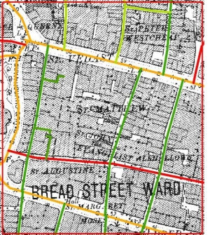Detail of street network showing colour graded street classifications.
